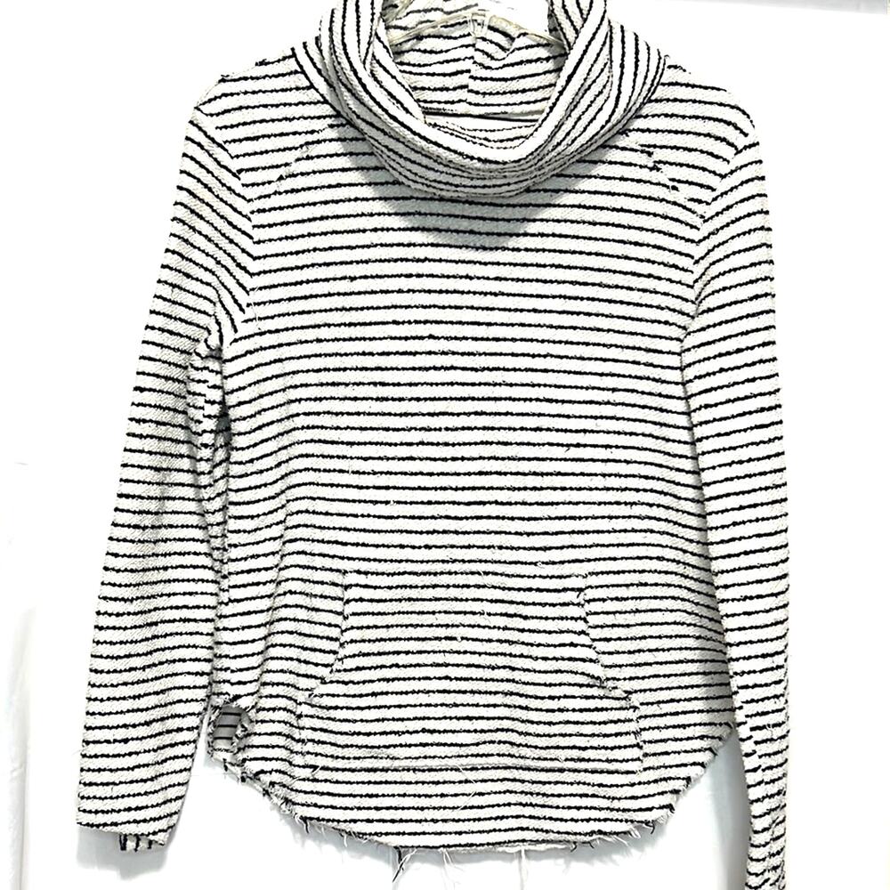 Anthropologie Navy and White Cowl Neck Sweatshirt Size XS